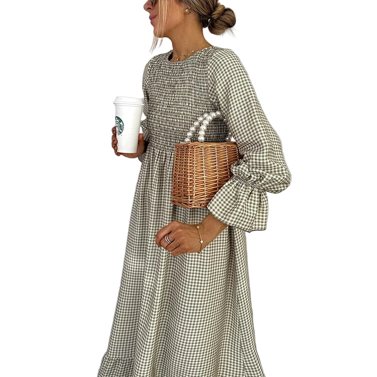 Elara | Green Check Maxi Dress