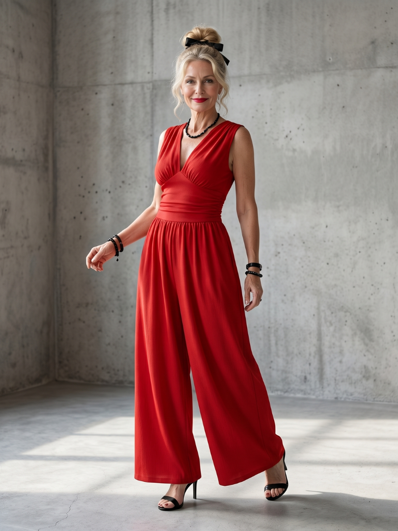 Vincenza | Deep V Waist Defined Wide Leg Jumpsuit