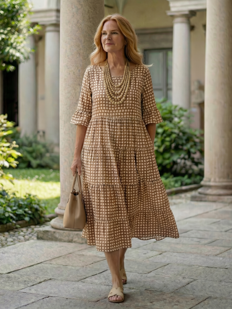 Arlo | Polka Dot Tiered Midi Dress Short Sleeve