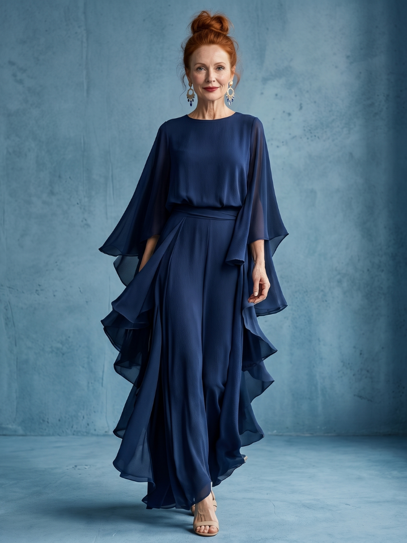 Desta | Layered Sleeve Drape Waist Midi Dress