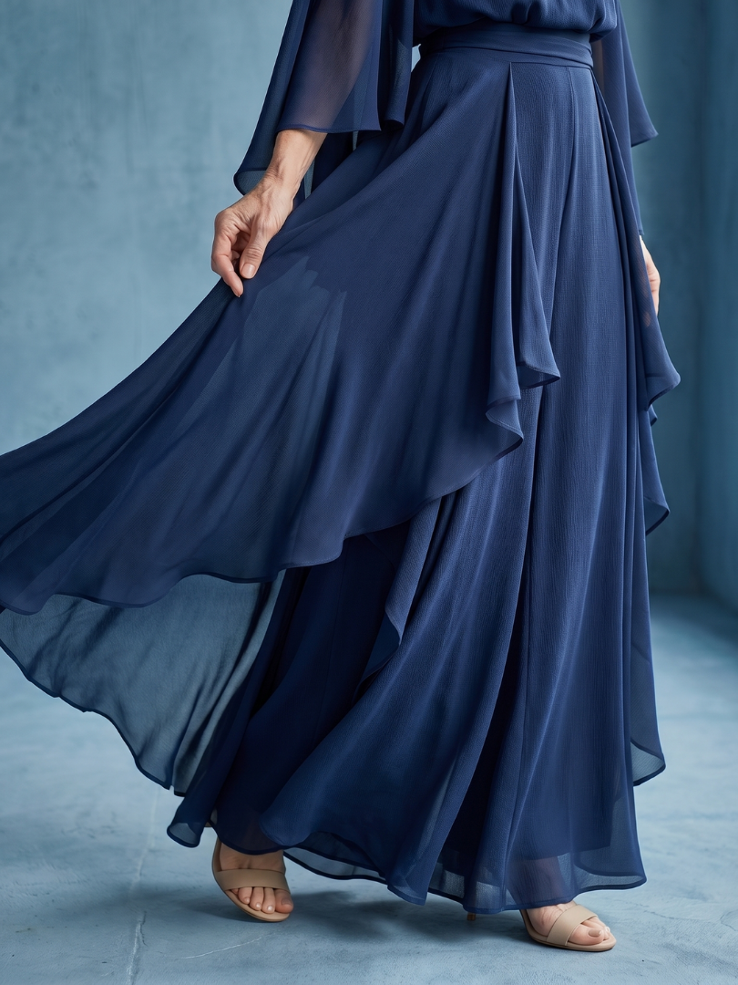 Desta | Layered Sleeve Drape Waist Midi Dress