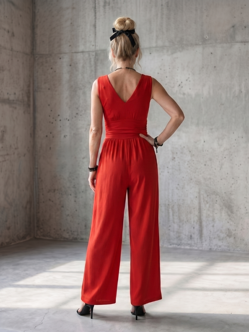 Vincenza | Deep V Waist Defined Wide Leg Jumpsuit