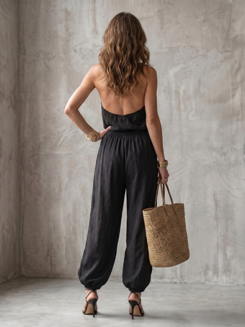 Yvaine | Drape Neck Fluid Top Wide Leg Set