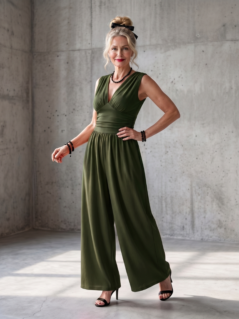 Vincenza | Deep V Waist Defined Wide Leg Jumpsuit