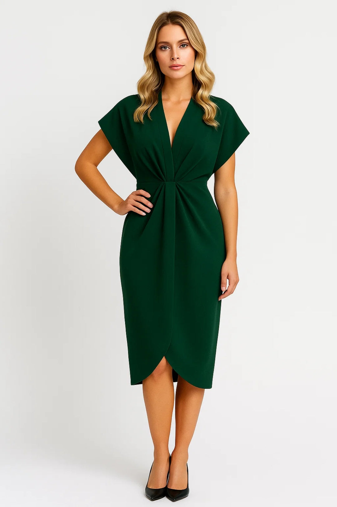 Draped Dress for Women | Wrap Look with Short Sleeves