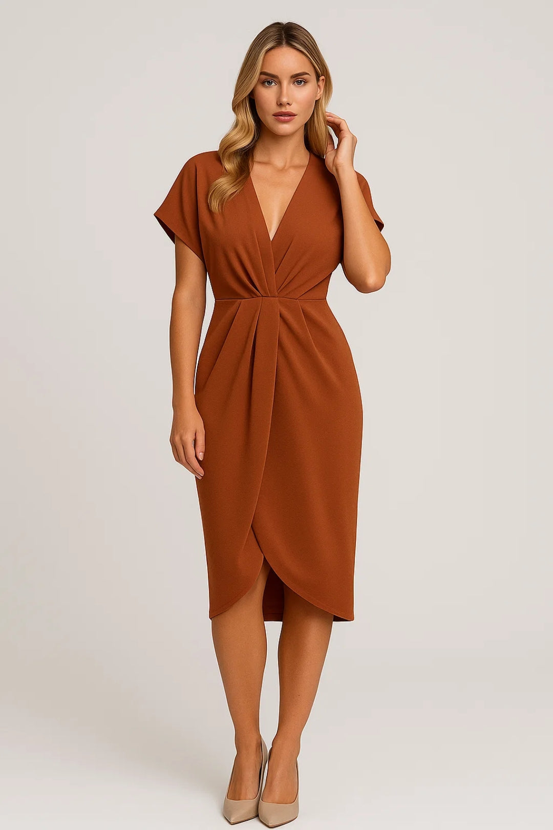 Draped Dress for Women | Wrap Look with Short Sleeves