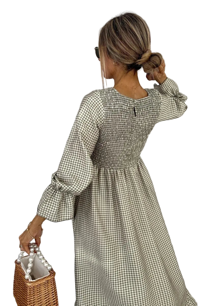 Elara | Green Check Maxi Dress