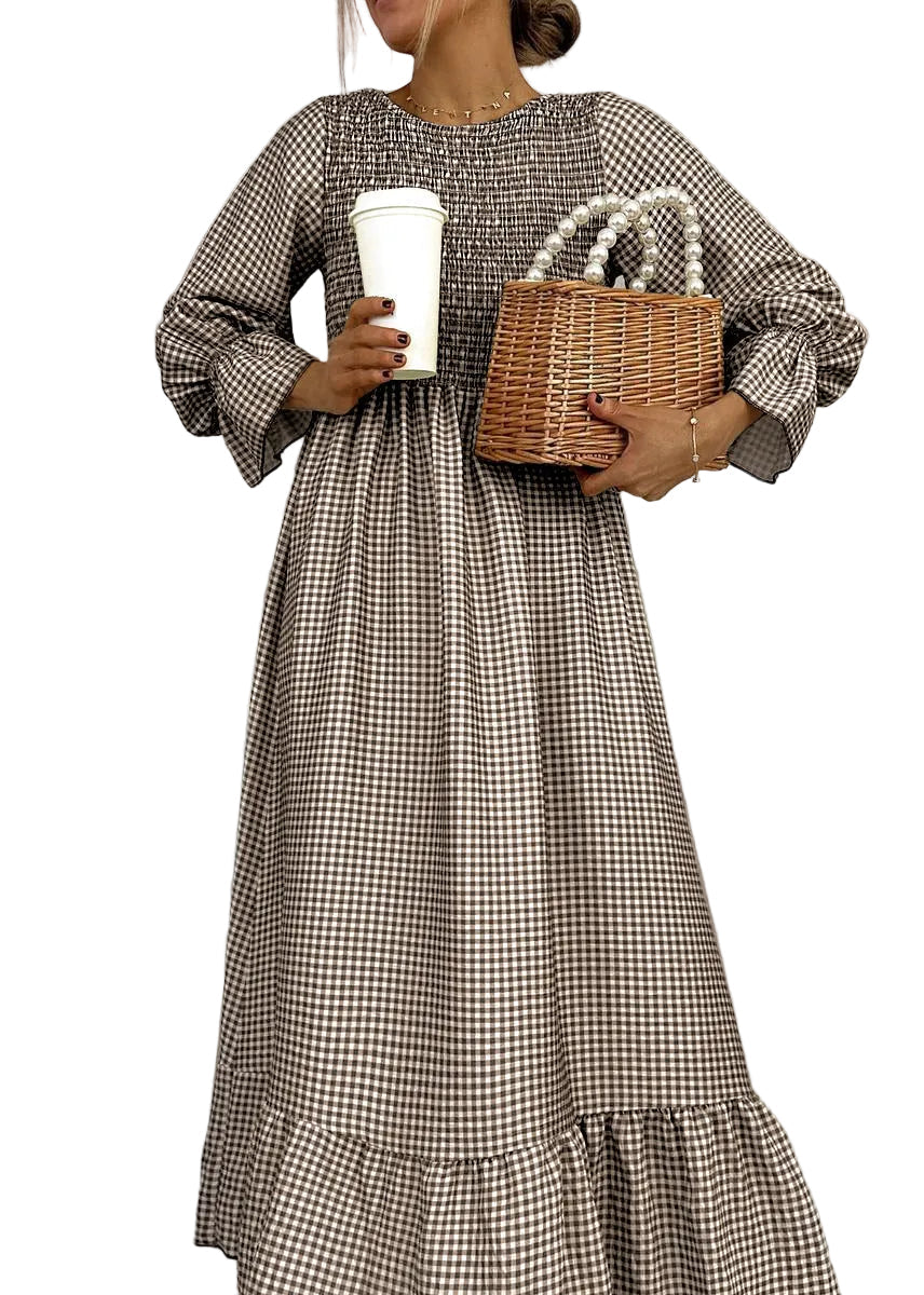 Elara | Green Check Maxi Dress