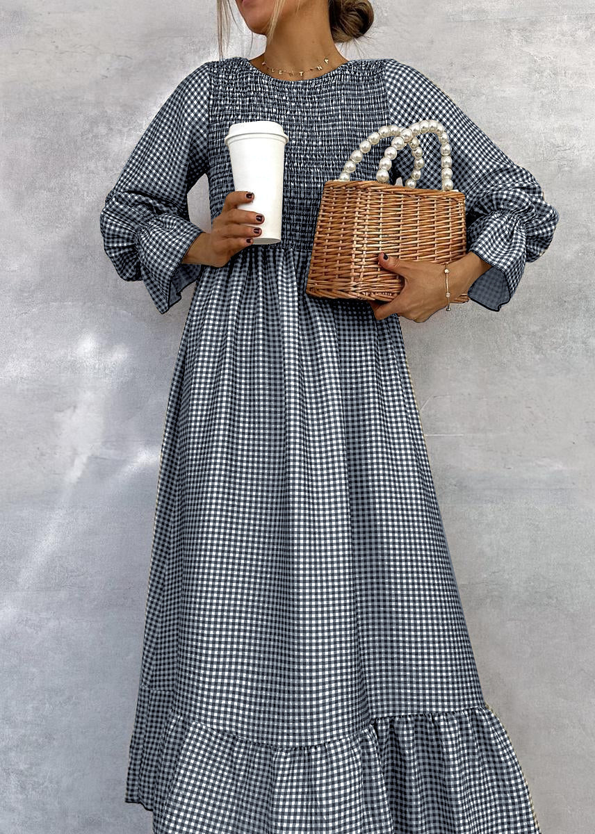 Elara | Green Check Maxi Dress