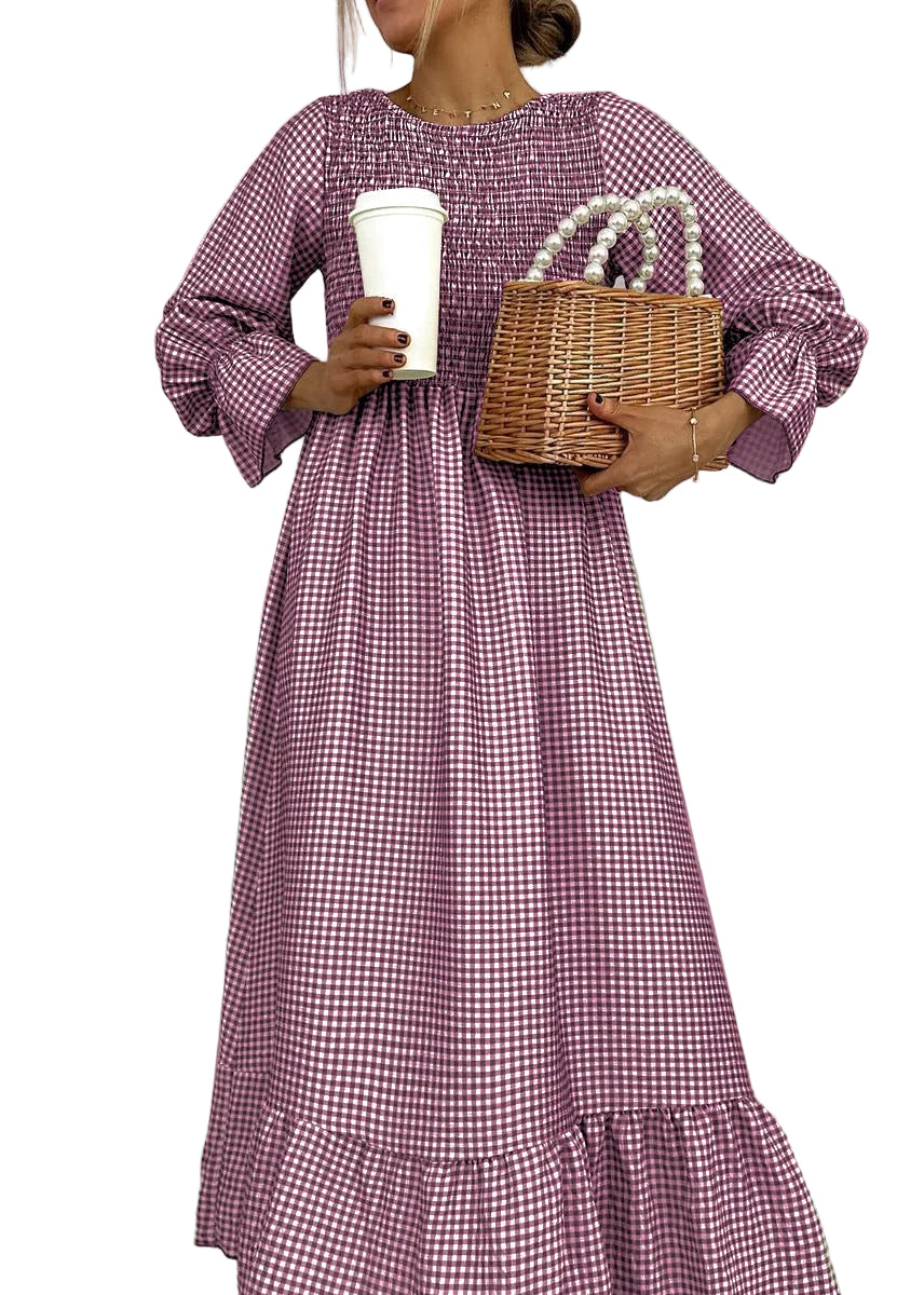 Elara | Green Check Maxi Dress